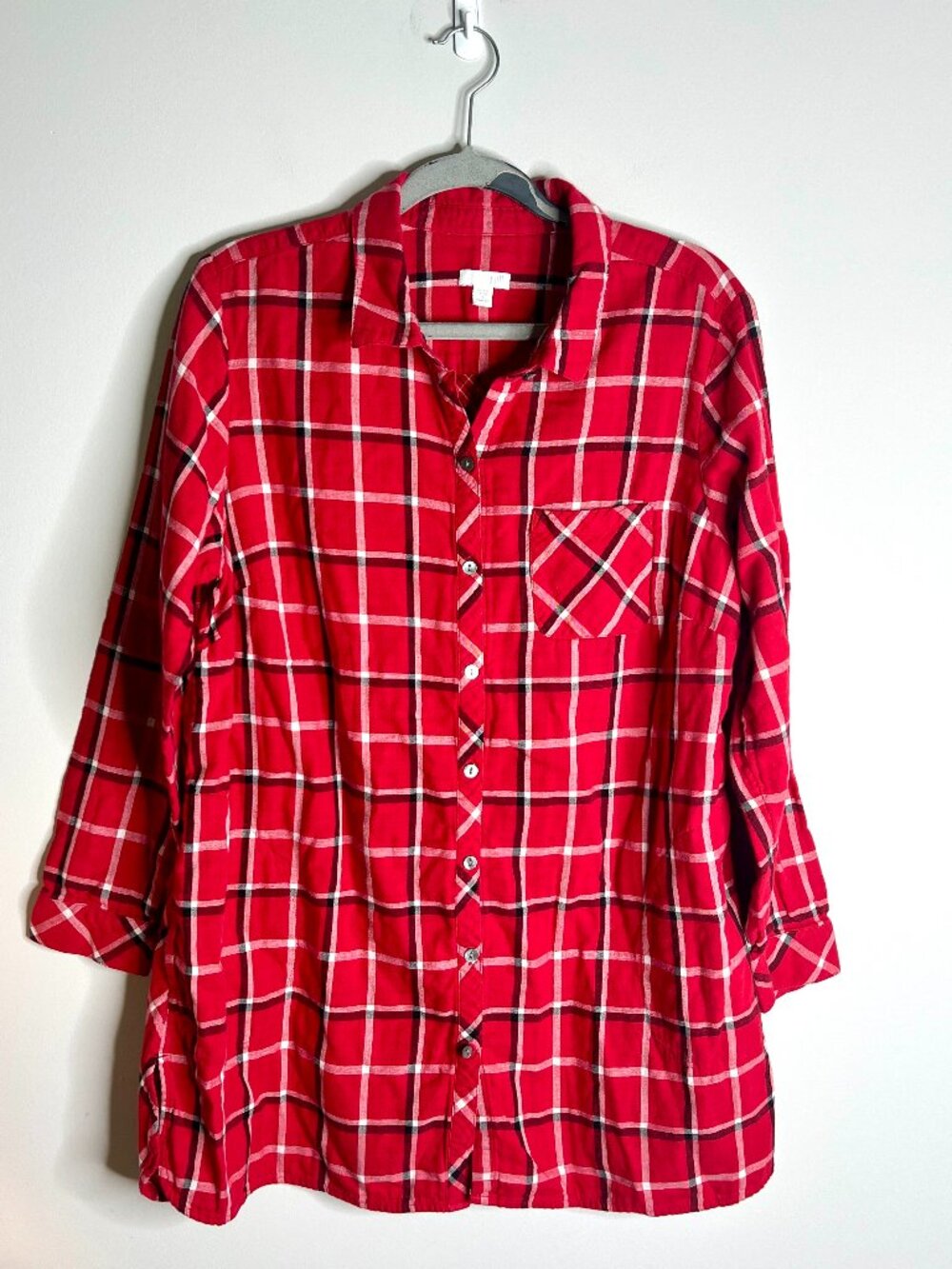 J. Jill Red Black Plaid Flannel Gauzy 100% Cotton Button-Up Sz 1X Cabincore Fall
